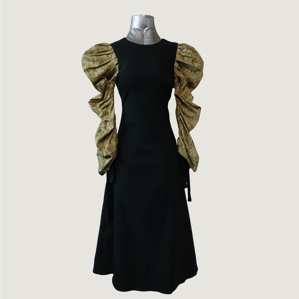 Hyacinth House Tuckernuck Juliet Midi Dress Green Floral Puff Sleeve XXS Stretch